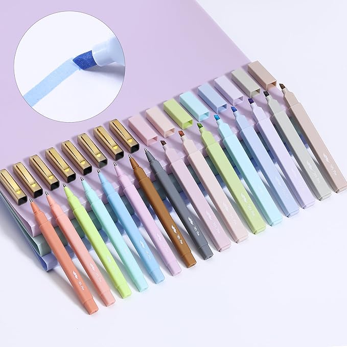 Mr. Pen- Aesthetic Highlighters and Pens, 16 Pack, Black Ink, Pastel Color Highlighters, No Bleed Bible Pens