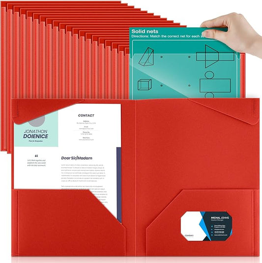 Henoyso 60 Pcs Plastic Folders with Clear Front Pockets Heavy Duty File Folders with 2 Pockets and Card Slot for Student Communication School Office Presentation Report (Red)