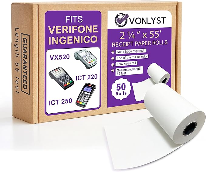 Thermal Paper Roll 2 1/4 x 55 for Verifone Vx520 Ingenico ICT220 ICT250 FD400 (50 rolls)