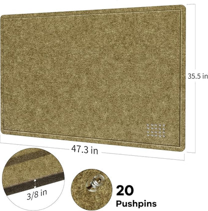 Large Bulletin Board - 48 x 36 Inches, Decorative Felt Pin Board for Wall - 4' x 3' Foldable Photo Display Board with Self-Adhesive Tape, Includes 20 Push Pins - Olive