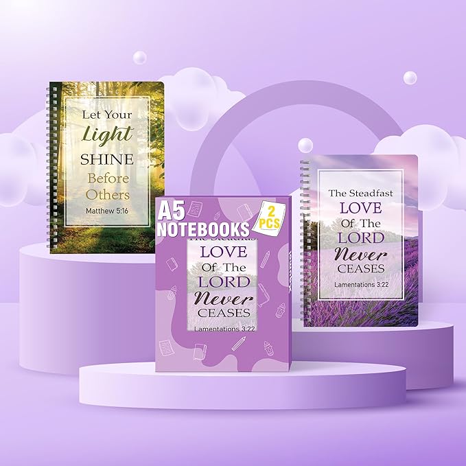 2Pack A5 Natural Scenery Religious Spiral Notebooks - Bible Verses Notebooks, Ruled Hardbound Lined Journal, Writing Notebooks, Inspirational Christian Christmas Gift, Sunday School Supplies