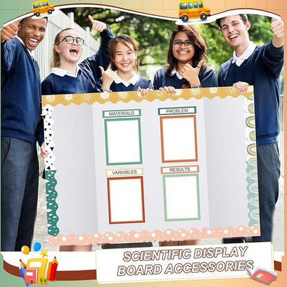 90 Pcs Science Fair Board Supplies 60 Trim Scalloped Bulletin Board Borders 24 Presentation Board Subtitles 6 Science Fair Titles for Classroom Display Boards(Geen Boho)
