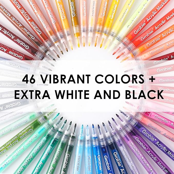 Grabie Premium Paint Pens - 48 Colors Art Supplies, Extra Fine Tip (0.7 mm) Acrylic Paint Markers for Various Surface