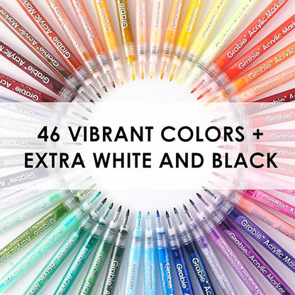 Grabie Premium Paint Pens - 48 Colors Art Supplies, Extra Fine Tip (0.7 mm) Acrylic Paint Markers for Various Surface