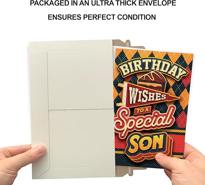 Prime Greetings Birthday Card Son, Made in America, Eco-Friendly, Thick Card Stock with Premium Envelope 5in x 7.75in, Packaged in Protective Mailer
