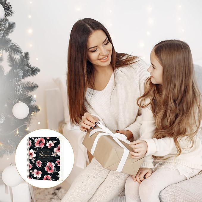 Yoment 2025 Planner Weekly and Monthly 8.5"x11" Hardcover 2025 Planner Dec 2024-Dec 2025 with 13 Month Tabs，Spiral Bound 2025 Calendar Monthly Planner for Women with Stickers Yearly Agenda，Black