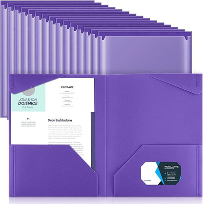 Henoyso 36 Pcs Plastic Folders with Clear Front Pockets Heavy Duty File Folders with 2 Pockets and Card Slot for Student Communication School Office Presentation Report (Purple)