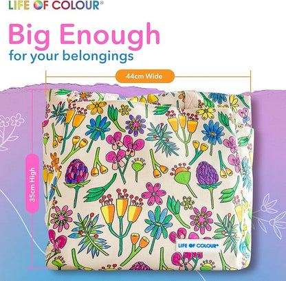 Life of Colour Doodle Bag with Wildflower Patterns – Color Your Own Tote Bag Craft Kits for Adults, Includes Canvas Tote & 24 Acrylic Markers – DIY Painting & Art Kit for Women