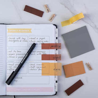 DiverseBee Transparent Sticky Notes (Includes Quick Dry Pen), Cute Clear Sticky Tabs, Translucent Page Flags Book Markers Stickers, Planner Accessories Bible Journaling Study Office Supplies (Dune)