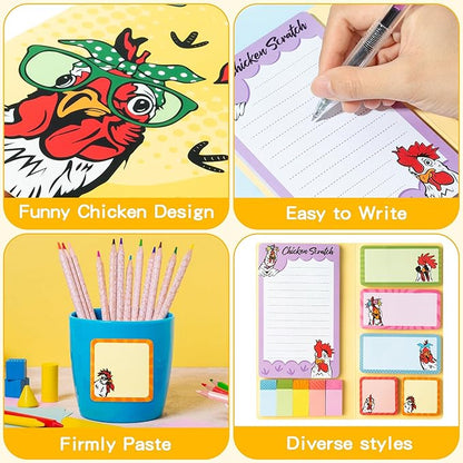B1ykin Sticky Notes Set - Cartoon Theme Cute Self-Stick Notes Pad Teacher Appreciation Gifts， Self-Adhesive Writing Memo Pages Sticky to Do Notepad for Kids Employee School Office (Funny Chicken)