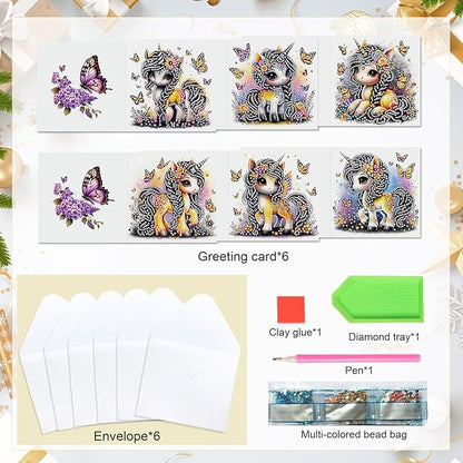6 Pcs 5D Rhinestone Painting Greeting Cards Kits, Handmade Festival Greeting Cards with Envelopes DIY Diamond Art Crafts Birthday Cards with Laser Effect for Birthdays Celebrations (Cute Animals)