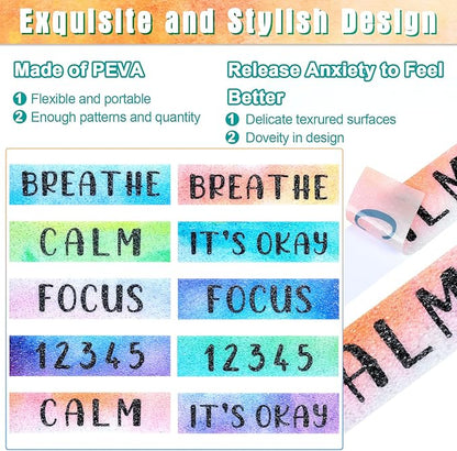 Laumoi 50 Pcs Anxiety Sensory Stickers Textured Calming Strips Tactile Rough Sensory Calm Stickers Adhesive Textured Tape Fidget Pack Anti Stress Strips for Adults(Watercolor Style)