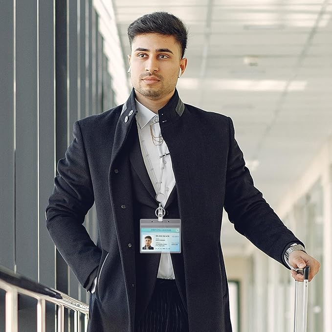 Prudiut Lanyards for Id Badges Stainless Steel Badge Lanyards with 2 Pcs Waterproof Id Badge Holder Retractable Id Badge Lanyards Teacher Lanyard for Cruise Ship Key Cards Id Badges