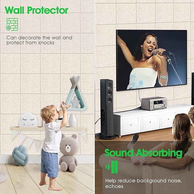 Large Cork Board for Office Wall Decor,48"x36"-12 Pack Felt Wall Tiles with 35 Push Pins, Thicker 0.47in, Felt Bulletin Board Pin Board Cork Boards for Walls - Beige