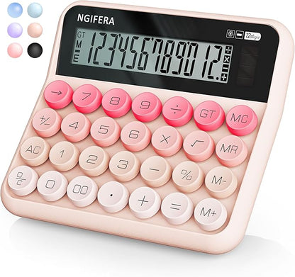 True Mechanical Switch Calculator,12 Digits, Large LCD Display,Big Buttons,Solar and Battery Dual Power Mechanical Keyboard Desktop Pink Calculators,Cute and Aesthetic (Pink, Large)