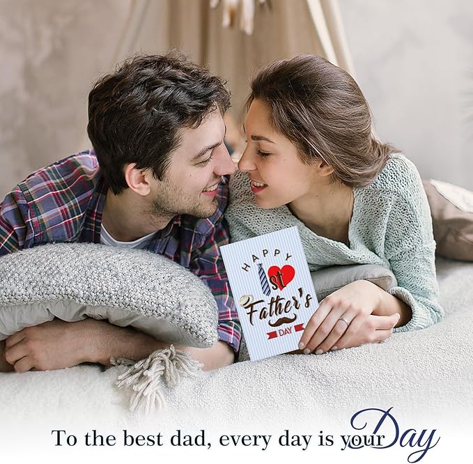 FaCraft Happy 1st Fathers Day Card for New Dad Dad to Be Expecting Fathers, 4 x 6 Happy First Fathers Day Gift Card with Envelope from Wife Daughter Son Baby Boy Girl