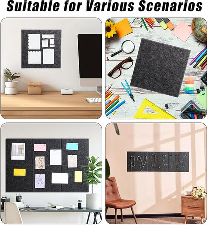 Large Cork Board 36" x 24", 6 Pack Felt Wall Tiles with Colored 30 Pcs Pushpins, Bulletin Board with Removable Self-Adhesive Strips, Pin Board Cork Boards for Walls Office Home-Dark Gray