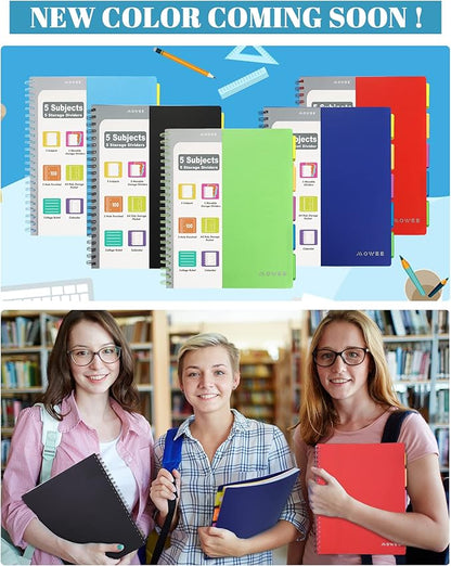 Spiral Notebook - 5 Subject Notebook, College Ruled Notebook With Dividers Pocket, Tabs Label, Ruler, 100Sheet 200 Pages, for Writing Journal, Home & Office, School Supplies, 8.5''x11'' Lime