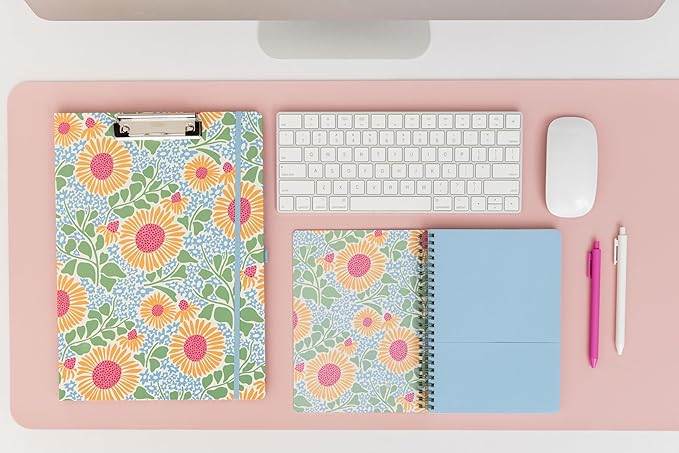 Steel Mill & Co Cute Mini Spiral Notebook, 8.25" x 6.25" Journal with Durable Hardcover and 160 Lined Pages (Sunflower)