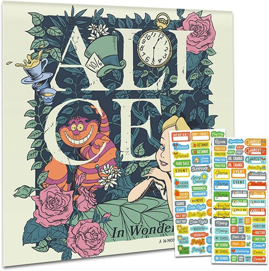 Alice in Wonderland Calendar 2025 - Deluxe 2025 Alice in Wonderland Wall Calendar Bundle with Over 100 Calendar Stickers (Tim Burton Gifts, Office Supplies)