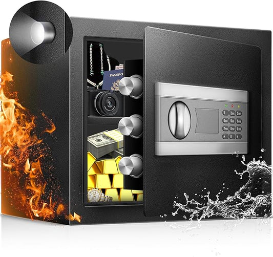 1.8 Cu Home Safe Box, Durable Digital Safe with Movable Partition, Smart Alarm, Silent Keypad Mode, and Motion Sensor Lights for Home, Office, Dorm, and Hotel Use