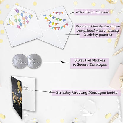 100 Happy Birthday Cards Bulk, Folded with Envelopes, Stickers, Large 5x7 Inch, and Generic Greetings Inside for Office, Business, Employees and Personal