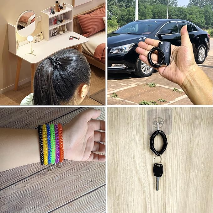 Pack of 36 Colorful Spring Spiral Wrist Coil Key Chain, Wristband Key Ring (Solid Blue)