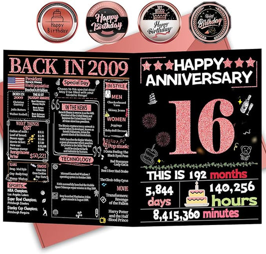 Joycard 16th Anniversary Card for Women, Wedding Card for Wife, Sweet Marriage Decorations Gifts for Couple, Perfect for Her on Anniversary Day, Back in 2009