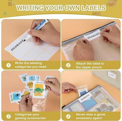 Board Game Storage, Board Game Organizer with 12pcs Zipper Bags and Writable Stickers, Board Game Organizers Storage with Lid for Office Supplies, Puzzles, Video Game, Craft Product,Beige