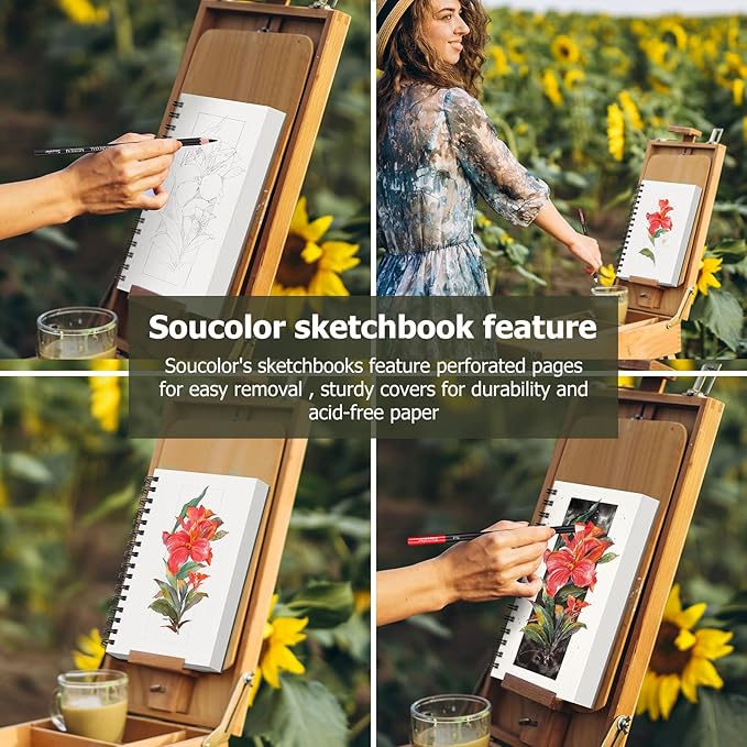 Soucolor 5.5" x 8.5" Sketchbook Pack of 2, 200 Sheets Sketch Book, Spiral Bound Sketch Pad Drawing Book Acid-Free Paper (68lb/100gsm), Painting Sketching Drawing Art Supplies for Adults Kids Teens
