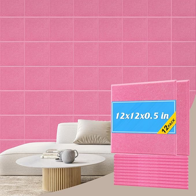 DOLLAR BOSS Large Cork Board for Wall 48" x 36" x 0.5" Bulletin Board 12 Packs Black Cork Board Tiles Self Adhesive Felt Wall Tiles with Pushpins, Corkboard for Office Pin Board Tack Board, Pink