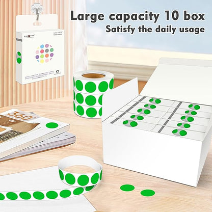 PARLAIM 3/4 Inch Round Permanent Adhesive Color-Code Dot Stickers,10000 Stickers Roll dots Label Dispenser Box Green Circle Stickers Labels 10Rolls (Green)