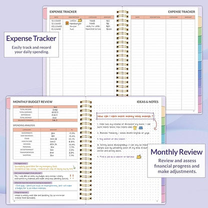 SUNEE Budget Planner - Monthly Budget Book with Expense Tracker Notebook, Undated 12 Month Bill Organizer & Finance Planner to Manage Your Money, A5(6.4" x 8.3") Account Book with Colorful Tab, Purple