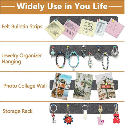 Felt Pin Board Bar Strips Bulletin Board for Bedrooms Offices Home Wall Decoration, Notice Board Self Adhesive Cork Board with 35 Push Pins for Paste Notes, Photos, Schedules