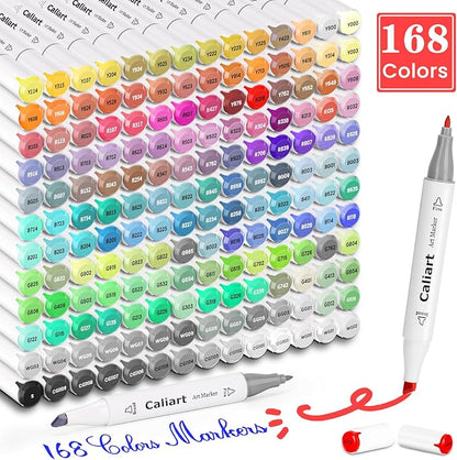 Caliart Markers, 168 Colors Dual Tip Art Markers Sketch Pens, Easter Basket Stuffers for Kids Teens Toddler, Permanent Alcohol Based Markers for Adult Book Eggs Decorations Gift Drawing Supplies Kit