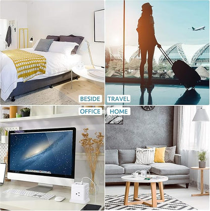 BEVA Power Strip with USB - 10ft Long Extension Cord with 4 Widely Spaced Outlets and 3 USB Ports Cube Desktop Charging Station, Overload Protection, Compact for Travel, Cruise Ship and Dorm