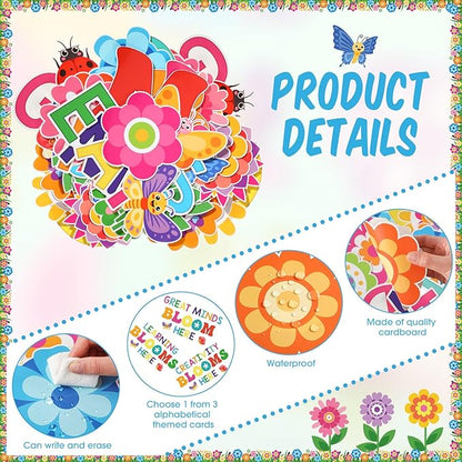 Kosiz Spring Flower Bulletin Board Decorations Set Great Minds Bloom Here Classroom Decorations Colorful Butterfly Rainbow Cloud Paper Cutouts with Floral Borders for School Chalkboard Wall Door Home
