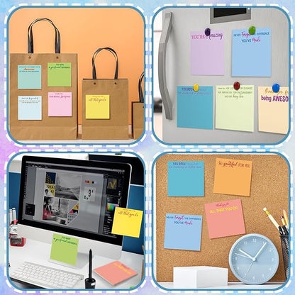 Yinder 24 Pcs Employee Appreciation Sticky Notes Thank You Gifts Bulk Note Pads with Sayings Teacher Gift Mini Pocket Inspirational Notepads for Coworker Office Supply 3 x 3''(Colorful,Thanks)
