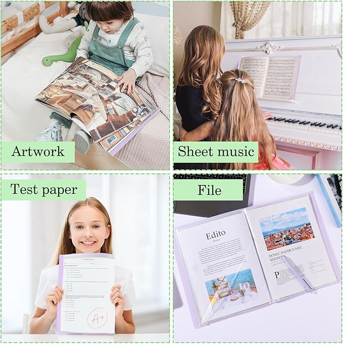 A4 Size Clear Sheet Protectors Displays Purple Art Portfolio Folder with 30 Pocket Binder with Plastic Sleeves 60 Pages Portfolio Presentation Folder for Artwork Document Certificate Letter