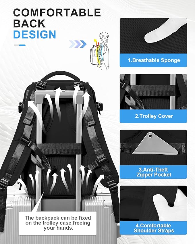 Small Black Backpack for Travel, Carry on Backpack for Men Women, Laptop Backpack with 14-15.6 inch Laptop Compartment, Flight Approved Water Resistant College Luggage Daypack with Shoe Compartment