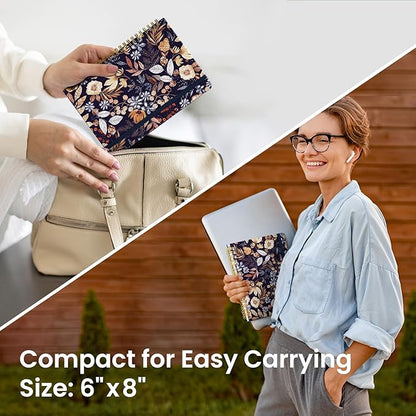 Lined Spiral Journal Notebook for Women, Pretty A5 College Ruled Hardcover Notebook for Work & Note Taking, Cute Aesthetic Journal for Writing, 140 Pages, Rustic Florals