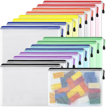 EOOUT 16pcs Mesh Zipper Pouch, Puzzles, Board Game Storage Bags for Organizing, Waterproof Zip File Bags, Letter Size, A4 Size, for School Office Supplies, Storage Bags, 8 Colors