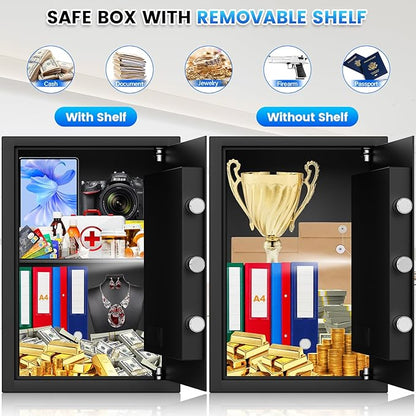 2.6 Cuft Fire Proof Safe for Home Documents, Home Safes Fireproof Waterproof, Fireproof Safe Box with LCD Digital Keypad, Alarm System, Hidden Code, Safety Box For Money Medicine Jewelry