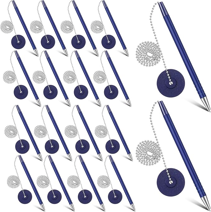 Pasimy Secure Pen with Adhesive Chain and Security Blue Ink Pen Holder for Home Office Supplies(20 Pieces)