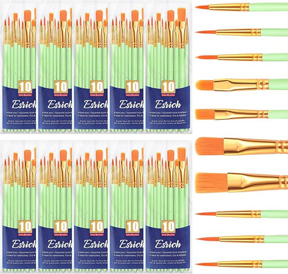 ESRICH Paint Brushes Set,10 Packs 100 Pcs Acrylic Paint Brush Set,St. Patrick's Party Acrylic Oil Watercolor, Face Nail Art, Miniature Detailing,Rock Painting,Painting Artist Professional Kits(Green)