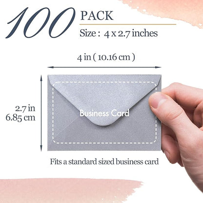 Gift Card Envelopes - 100-Count Mini Envelopes, Paper Business Card Envelopes, Bulk Tiny Envelope Pockets, 10 Metallic Colors, 4 x 2.7 Inches