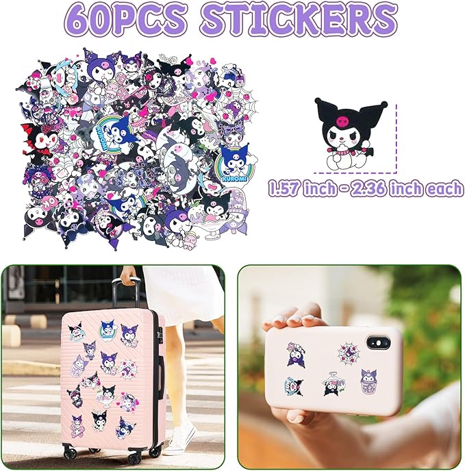 Cute School Supplies Anime Stationery Gift Set Includs Gel Pens, Journal Notebook, 50 Stickers, Pencil Case, Kawaii Stationery Set, Back to School Gift(Purple)