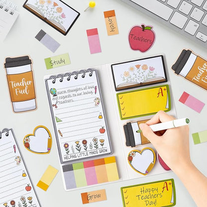 Retro Wildflowers Teachers Sticky Notes Set - Teacher Plant Seeds Self-Stick Note Pads Teacher Appreciation Notepads Writing Memo Pad Page Marker Back to School Office Supplies Thank You Gift