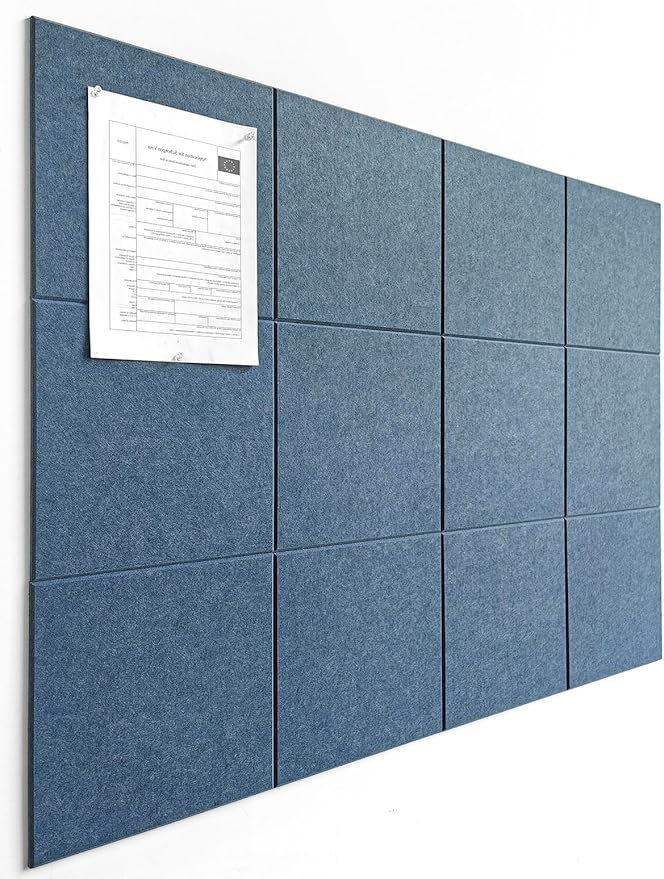 Large Cork Board Alternative - 47"x35" 12 Pack Felt Wall Tiles with Safe Removable Adhesive Tabs, Cork Boards for Walls Pin Board Tack Board Cork Board 48 x 36 for Home Office - Ocean Blue