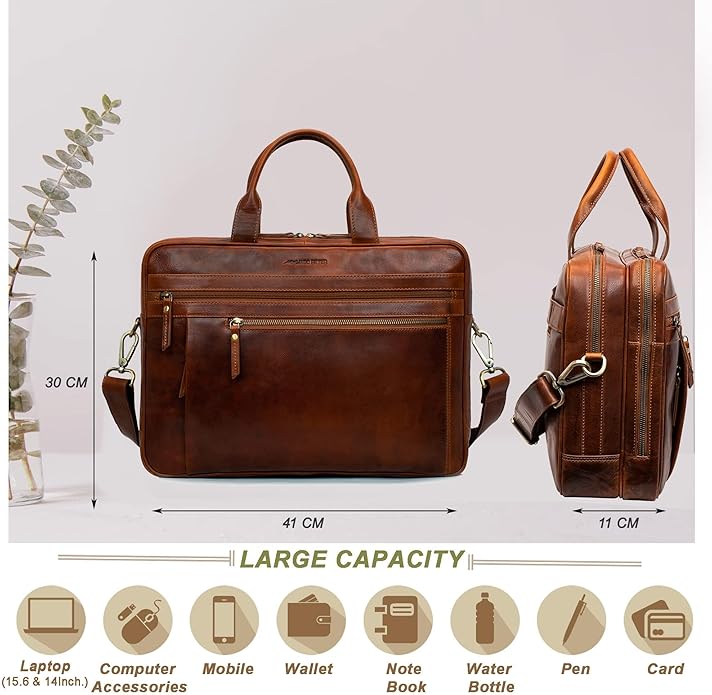 Marc Peter Laptop Bag Los Angeles I Leather Shoulder bag for 15.6 inch Laptop I Briefcase for men and women